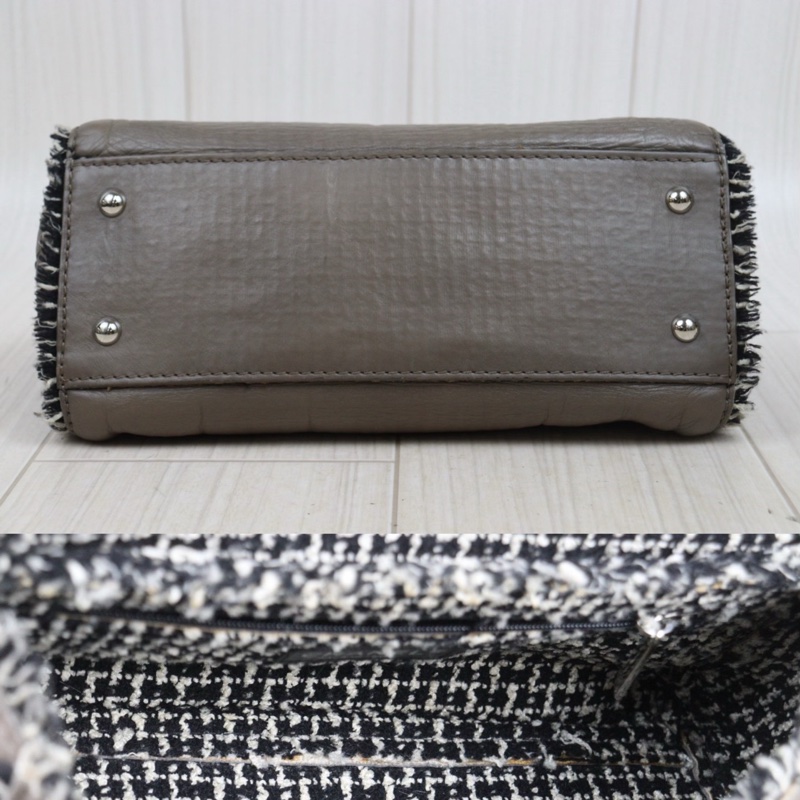Chanel 牛皮拼絨毛大象灰肩背包-5
