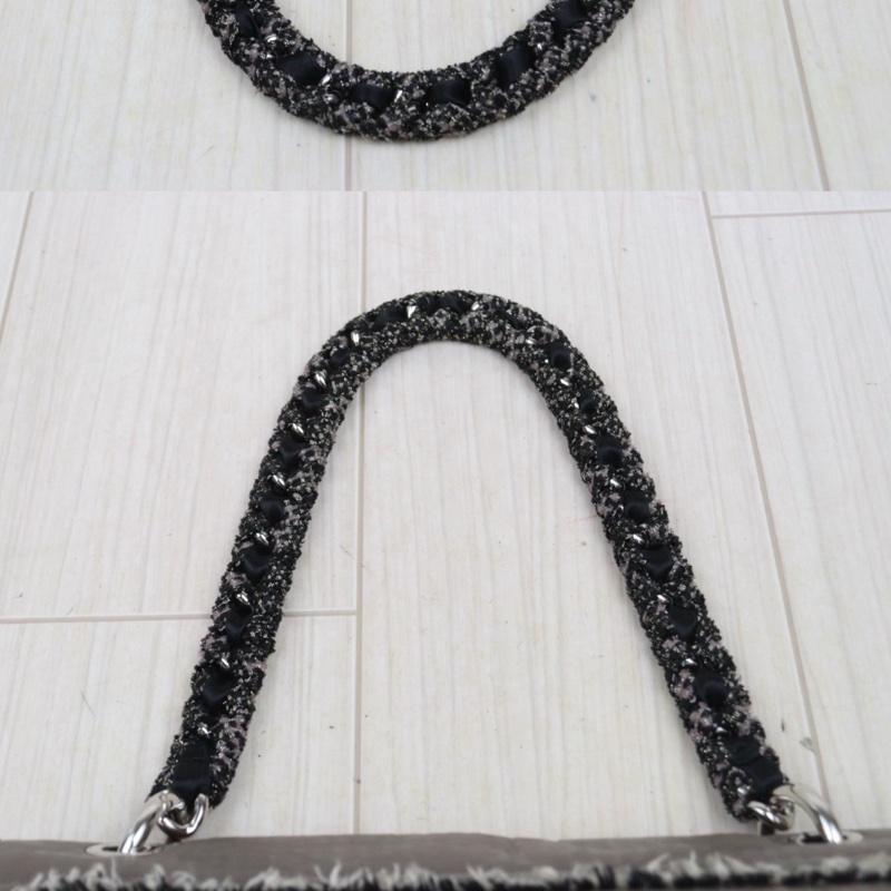 Chanel 牛皮拼絨毛大象灰肩背包-6