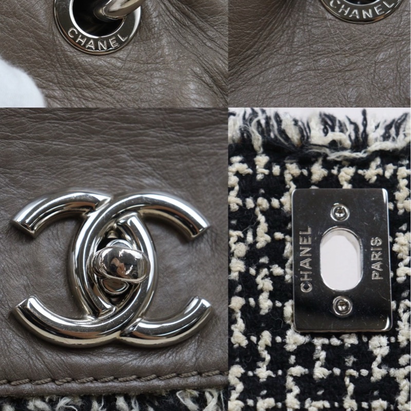 Chanel 牛皮拼絨毛大象灰肩背包-11