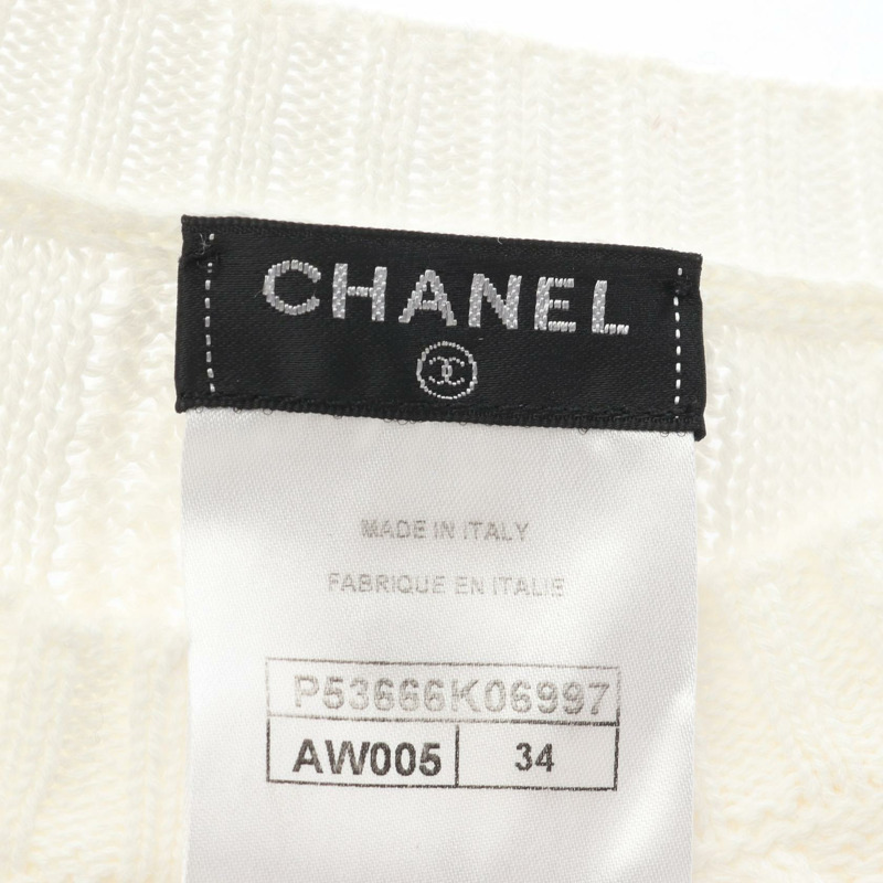 香奈兒 COCO 標誌紐帶針織衫 #34 棉質白色二手女款-2