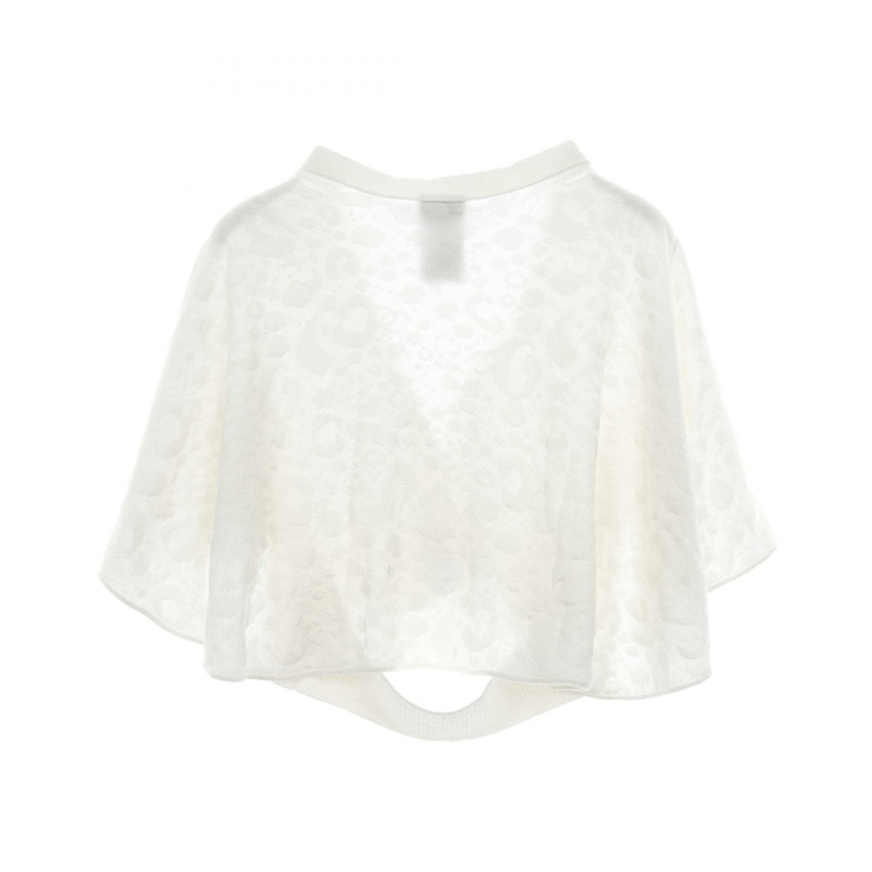 香奈兒 COCO 標誌紐扣短版針織開襟衫 #40 黏膠白色二手女款-1