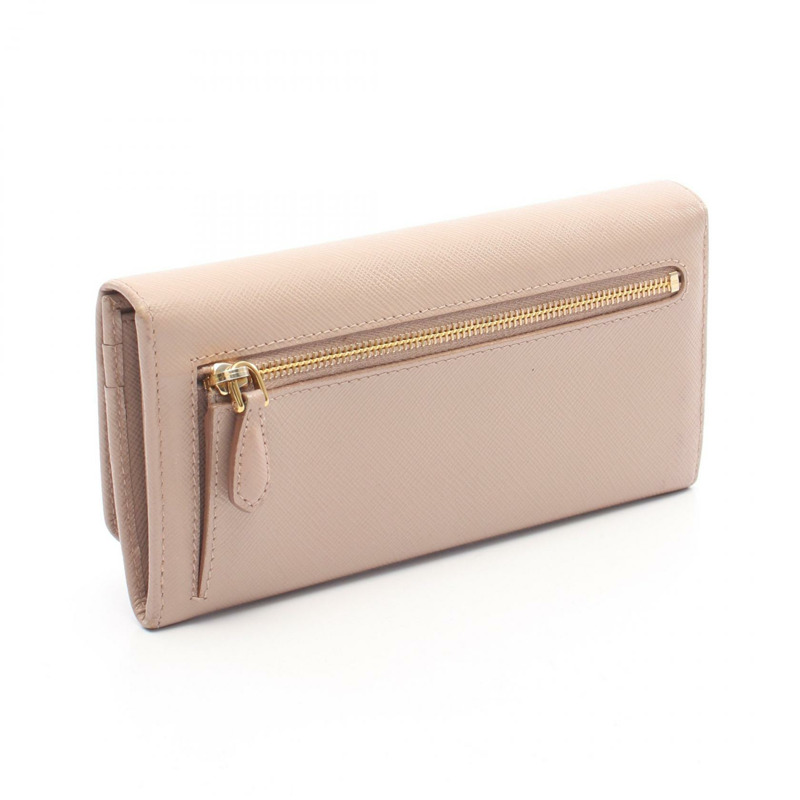 PRADA SAFFIANO FIOCCO 雙折長皮夾 1MH132 皮革 粉紅色 二手 女士-1