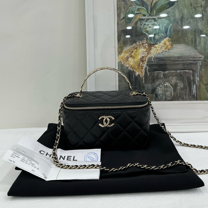 CHANEL/ 香奈兒黑金25S coco crush手柄長盒手提單肩斜背包 25年小票-0
