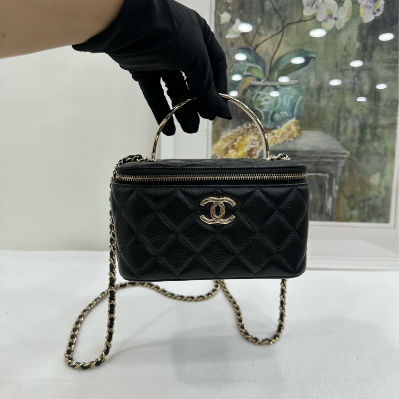 CHANEL/ 香奈兒黑金25S coco crush手柄長盒手提單肩斜背包 25年小票-7