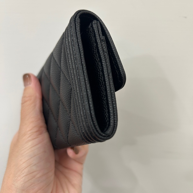 Chanel 黑荔枝皮霧銀釦Boy下蓋卡包-2