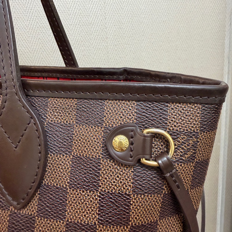 LV 咖格金釦Neverfull PM手提肩背托特包N51109-1