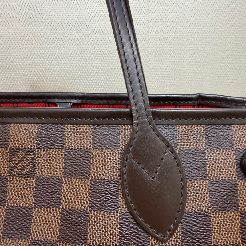 LV 咖格金釦Neverfull PM手提肩背托特包N51109-2