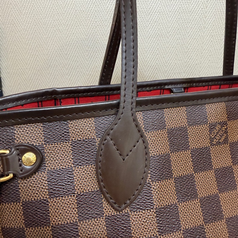 LV 咖格金釦Neverfull PM手提肩背托特包N51109-3
