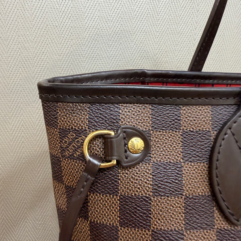 LV 咖格金釦Neverfull PM手提肩背托特包N51109-4