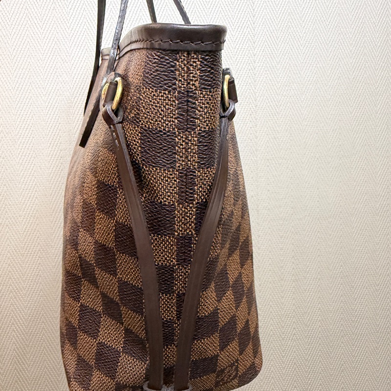 LV 咖格金釦Neverfull PM手提肩背托特包N51109-8