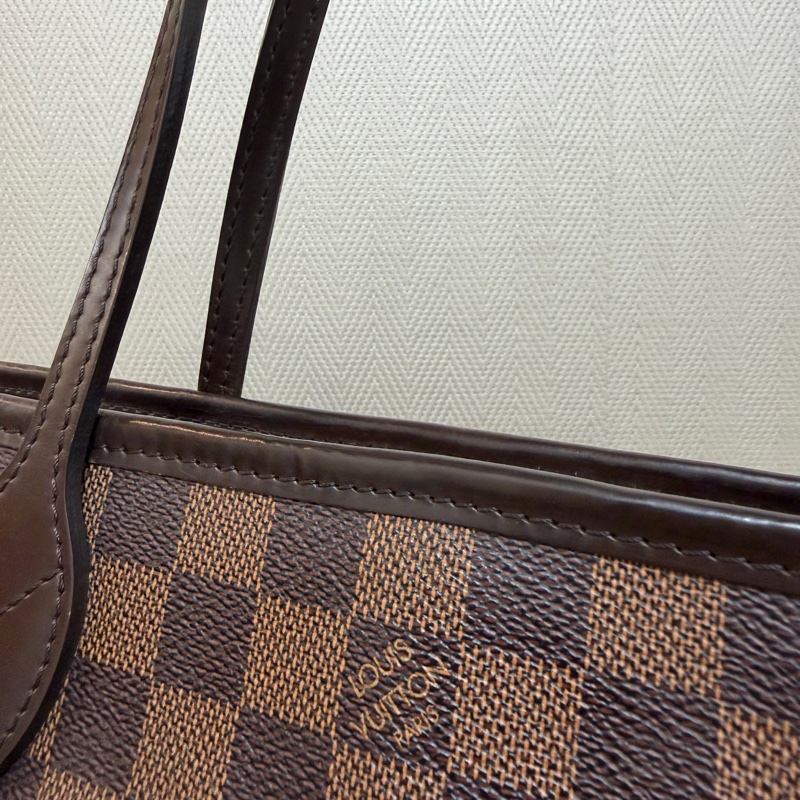 LV 咖格金釦Neverfull PM手提肩背托特包N51109-15