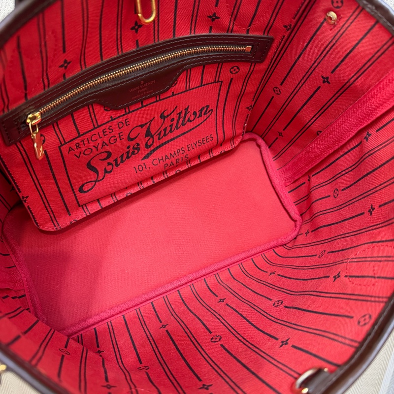 LV 咖格金釦Neverfull PM手提肩背托特包N51109-17