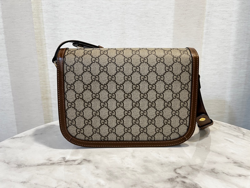 Gucci Pvc 咖牛皮金釦1955馬銜下蓋肩斜背包-1