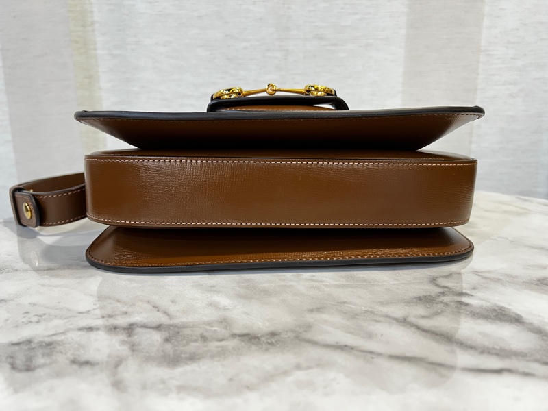 Gucci Pvc 咖牛皮金釦1955馬銜下蓋肩斜背包-2