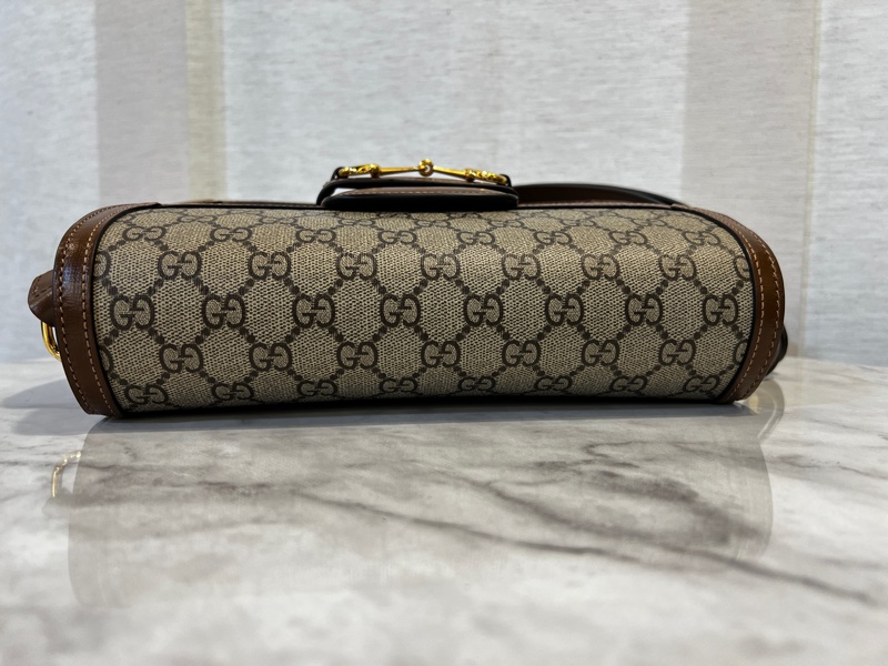 Gucci Pvc 咖牛皮金釦1955馬銜下蓋肩斜背包-4