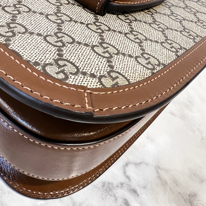 Gucci Pvc 咖牛皮金釦1955馬銜下蓋肩斜背包-6