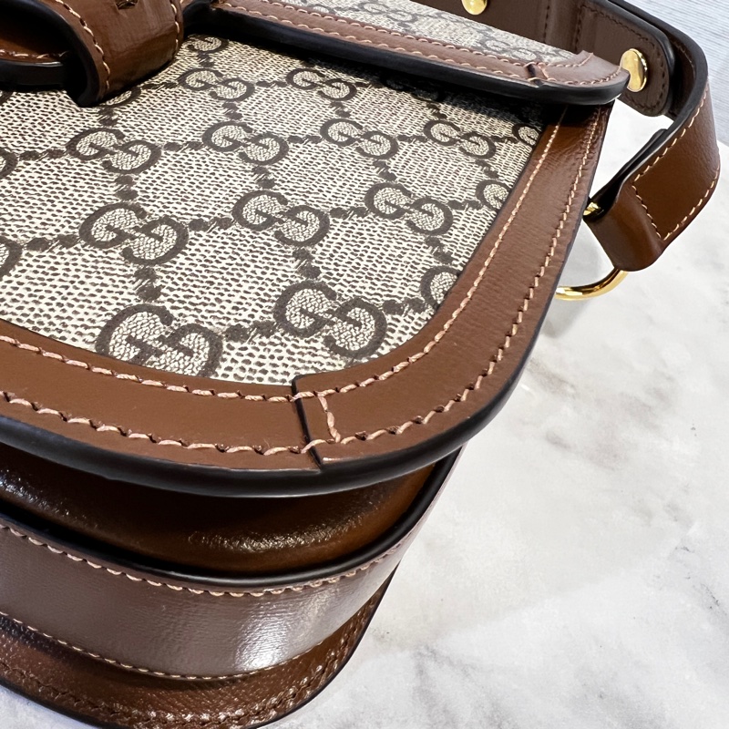 Gucci Pvc 咖牛皮金釦1955馬銜下蓋肩斜背包-7