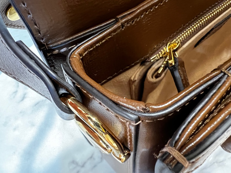 Gucci Pvc 咖牛皮金釦1955馬銜下蓋肩斜背包-12