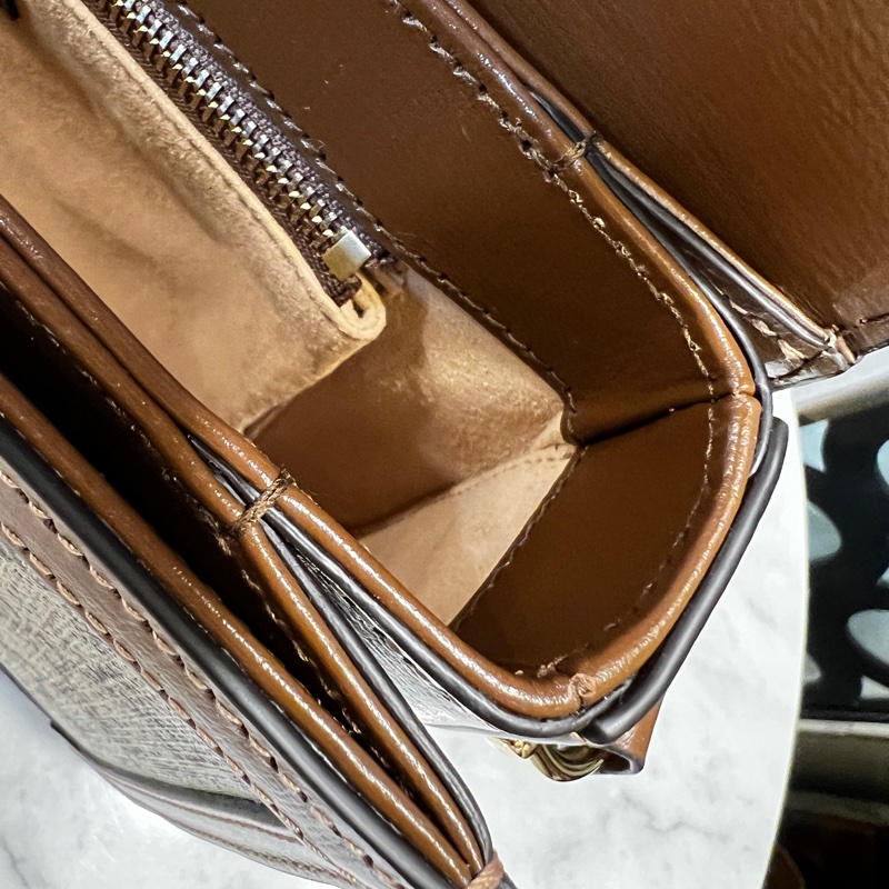 Gucci Pvc 咖牛皮金釦1955馬銜下蓋肩斜背包-13