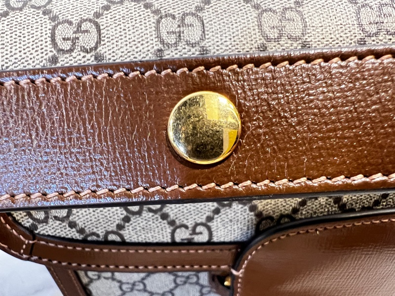 Gucci Pvc 咖牛皮金釦1955馬銜下蓋肩斜背包-14