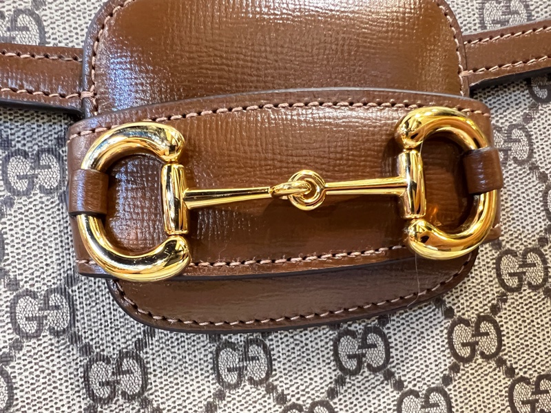 Gucci Pvc 咖牛皮金釦1955馬銜下蓋肩斜背包-16