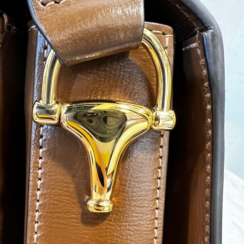 Gucci Pvc 咖牛皮金釦1955馬銜下蓋肩斜背包-17