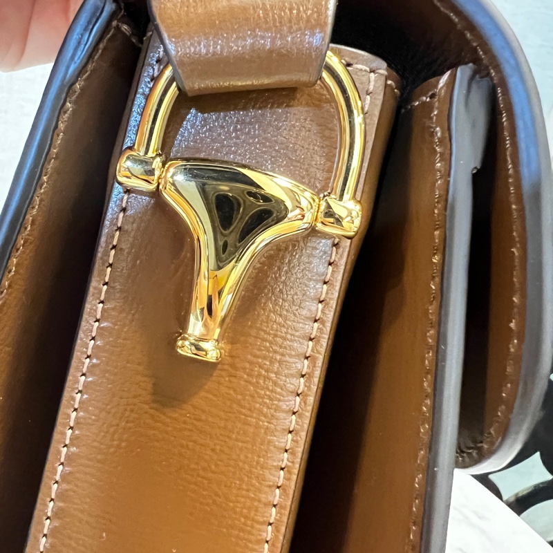 Gucci Pvc 咖牛皮金釦1955馬銜下蓋肩斜背包-18