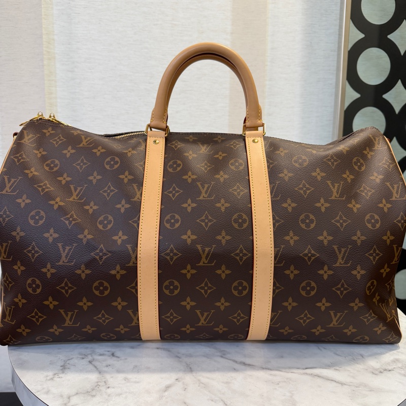 LV 原花金釦Keepall 50手提斜背旅行袋M41416-0
