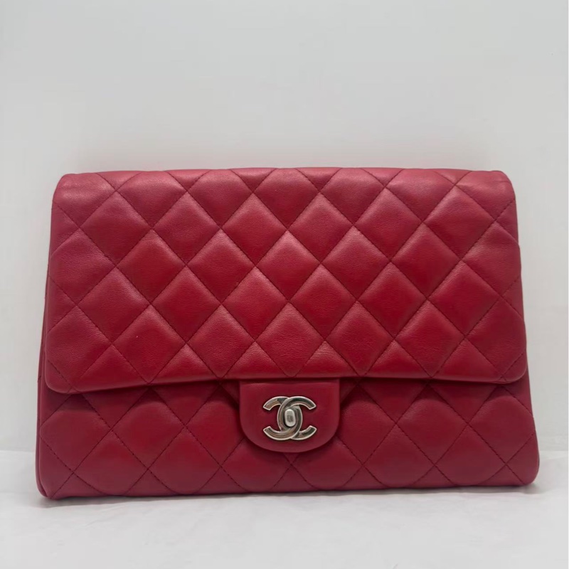 CHANEL香奈兒經典單蓋鏈條手拿包/肩背包,紅色-0