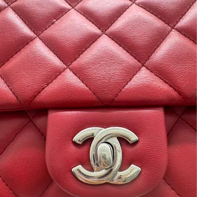 CHANEL香奈兒經典單蓋鏈條手拿包/肩背包,紅色-4