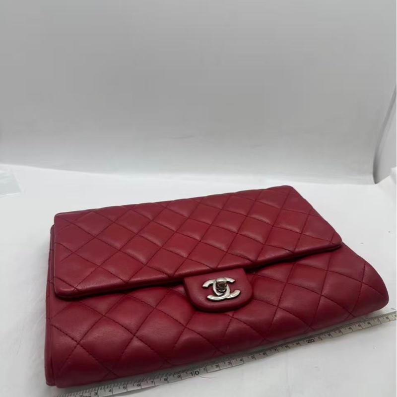 CHANEL香奈兒經典單蓋鏈條手拿包/肩背包,紅色-7