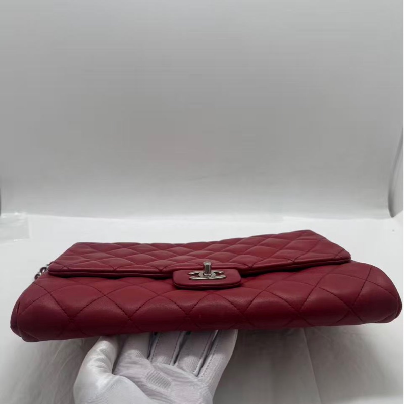 CHANEL香奈兒經典單蓋鏈條手拿包/肩背包,紅色-9