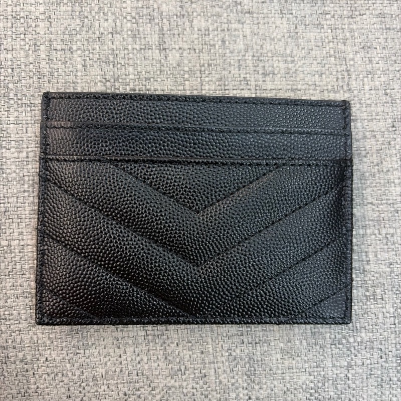 YSL MONOGRAM系列V字縫線魚子醬牛皮金屬LOGO萬用票卡/證件名片夾-0