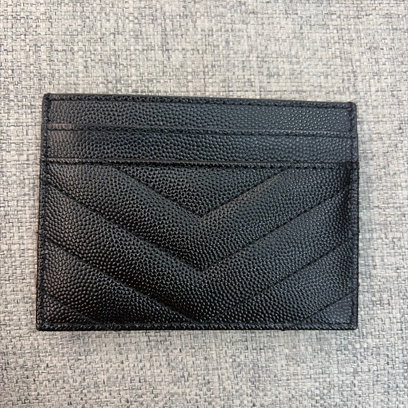 YSL MONOGRAM系列V字縫線魚子醬牛皮金屬LOGO萬用票卡/證件名片夾-6