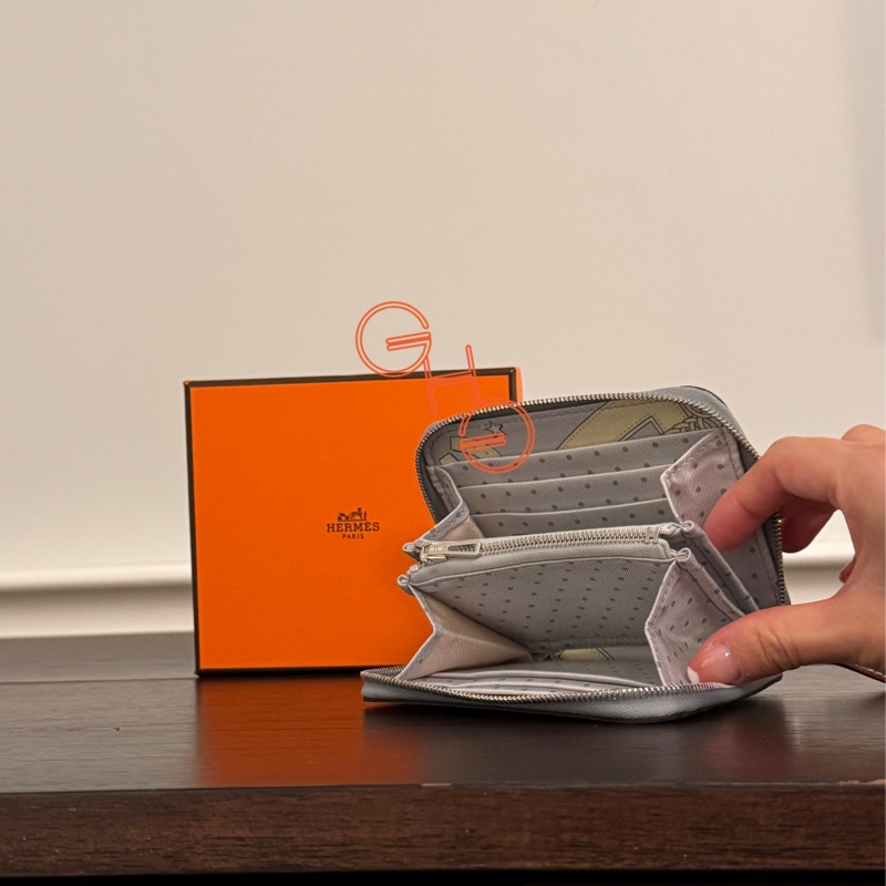 Hermes Silk in compact Wallet短夾銀包 /Gris Pantin/ /PHW/ Epsom/ K（全新品）-1
