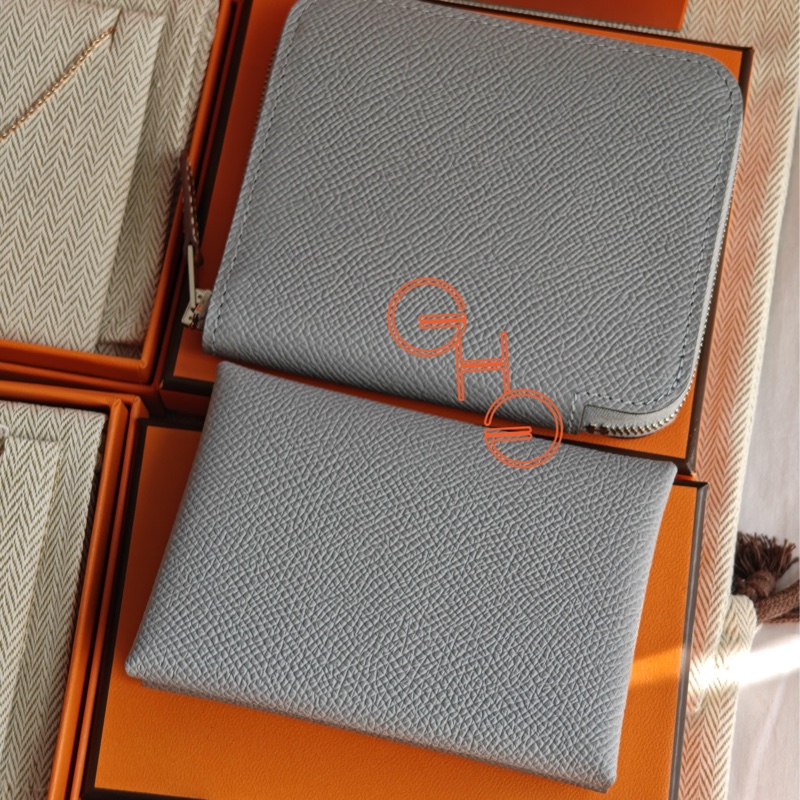Hermes Silk in compact Wallet短夾銀包 /Gris Pantin/ /PHW/ Epsom/ K（全新品）-4