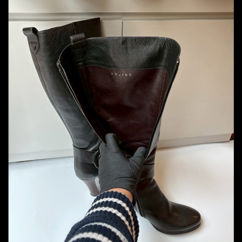 Celine 黑皮高跟長靴-10