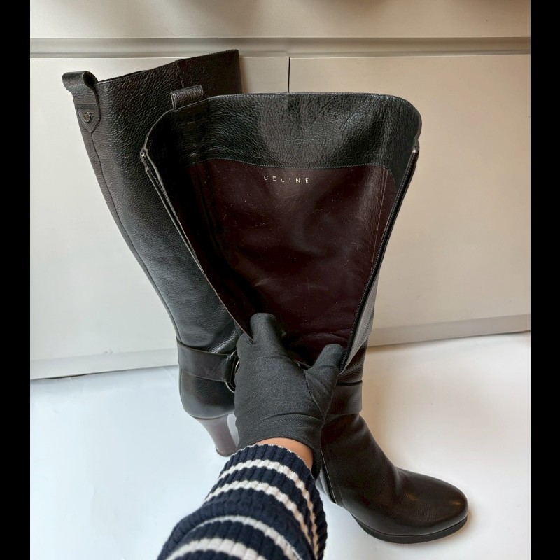 Celine 黑皮高跟長靴-11