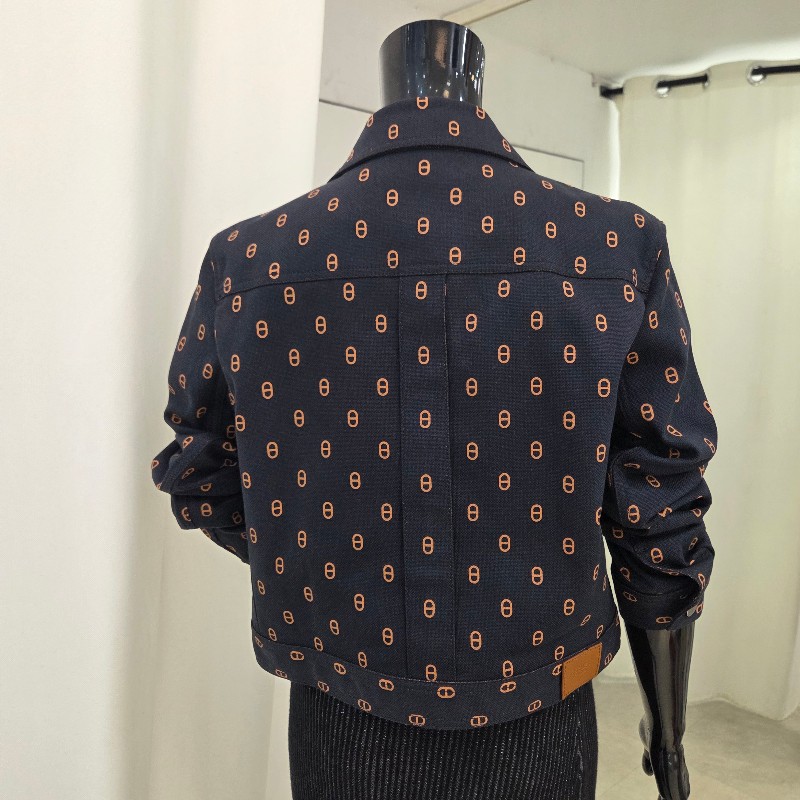 Hermès 豬鼻短版夾克外套 深藍 40-1