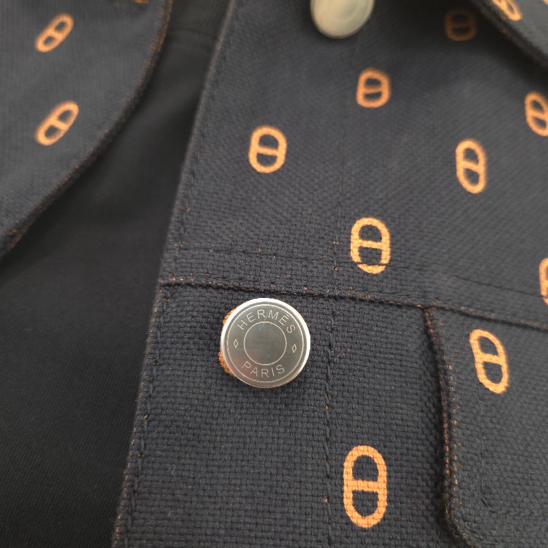 Hermès 豬鼻短版夾克外套 深藍 40-2