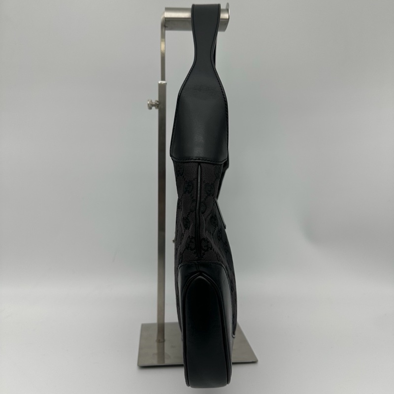 「JL精品代購」Gucci黑銀老花帆布拼皮Jackie單肩包中號-3