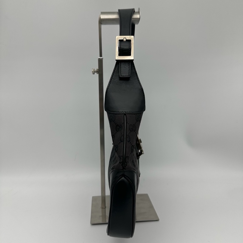 「JL精品代購」Gucci黑銀老花帆布拼皮Jackie單肩包中號-4