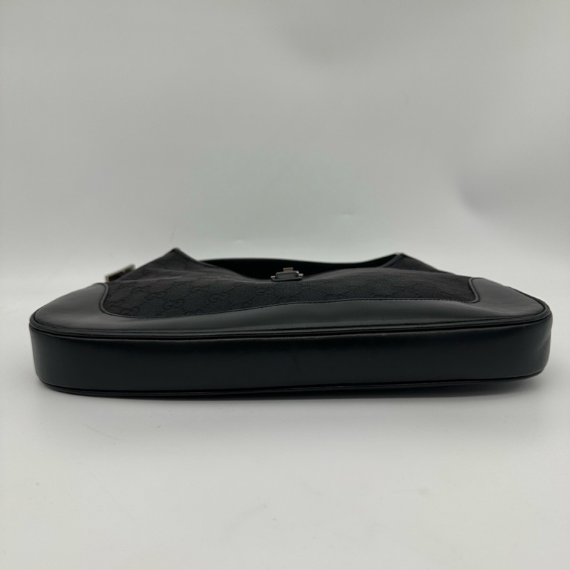 「JL精品代購」Gucci黑銀老花帆布拼皮Jackie單肩包中號-5