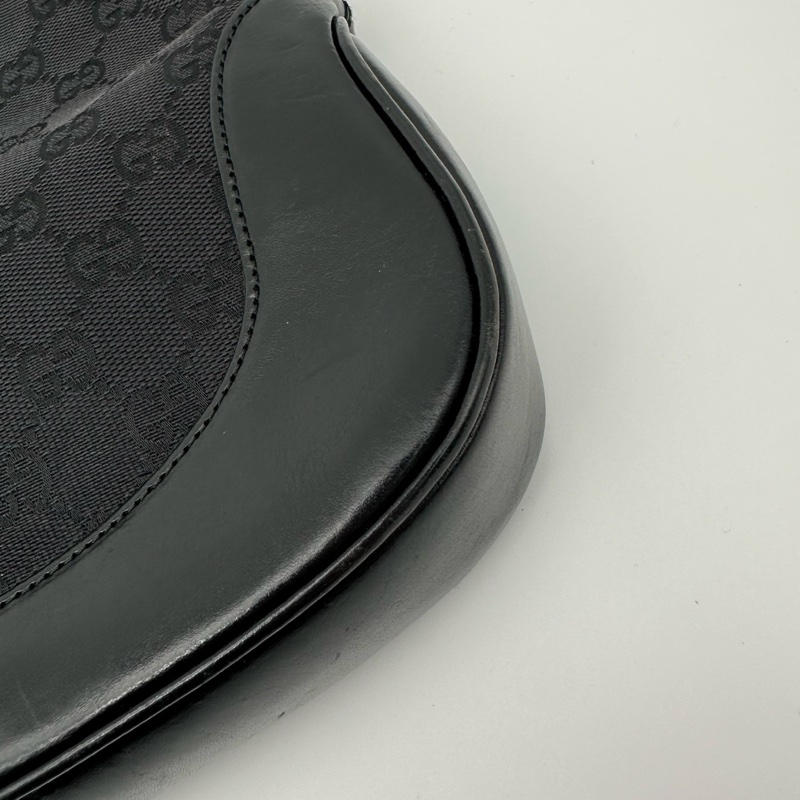 「JL精品代購」Gucci黑銀老花帆布拼皮Jackie單肩包中號-6