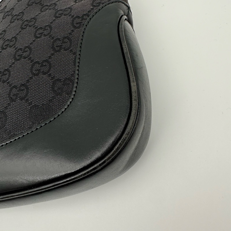 「JL精品代購」Gucci黑銀老花帆布拼皮Jackie單肩包中號-8