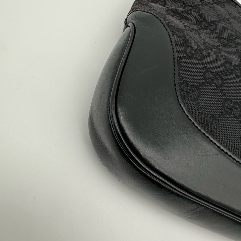 「JL精品代購」Gucci黑銀老花帆布拼皮Jackie單肩包中號-9