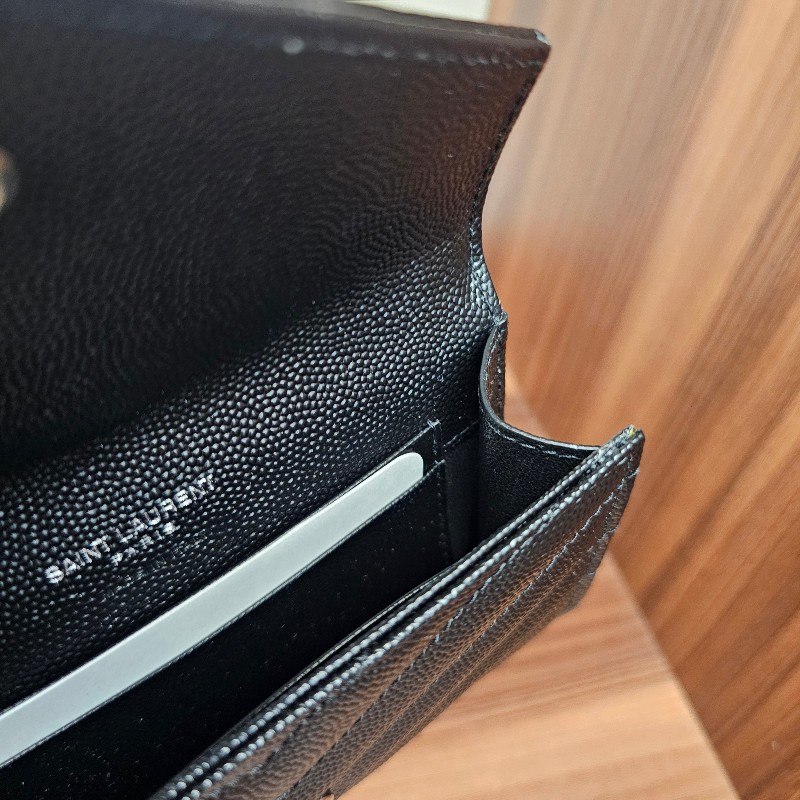 [品項極新🥰] YSL黑荔枝皮銀釦信封零錢卡包-10