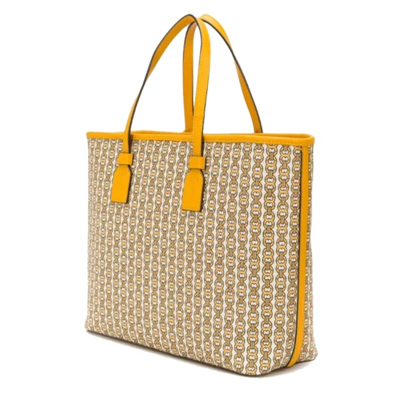【TORY BURCH】雙T-LOGO拼接皮革托特包-黃色-1