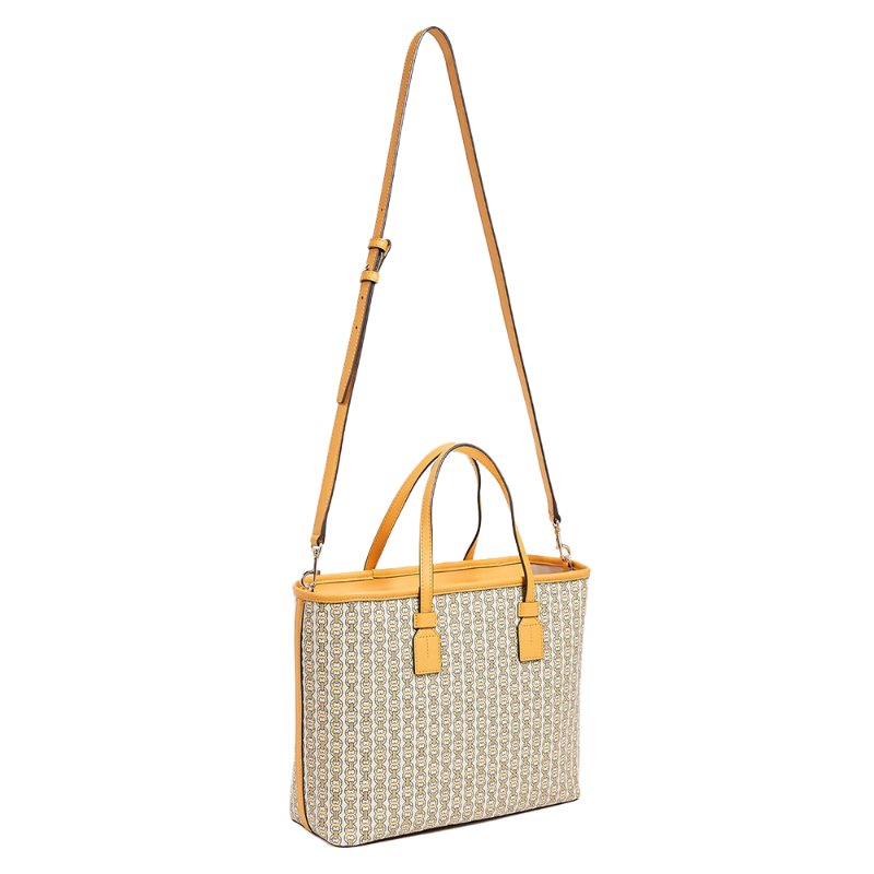【TORY BURCH】雙T-LOGO拼接皮革托特包-黃色-2