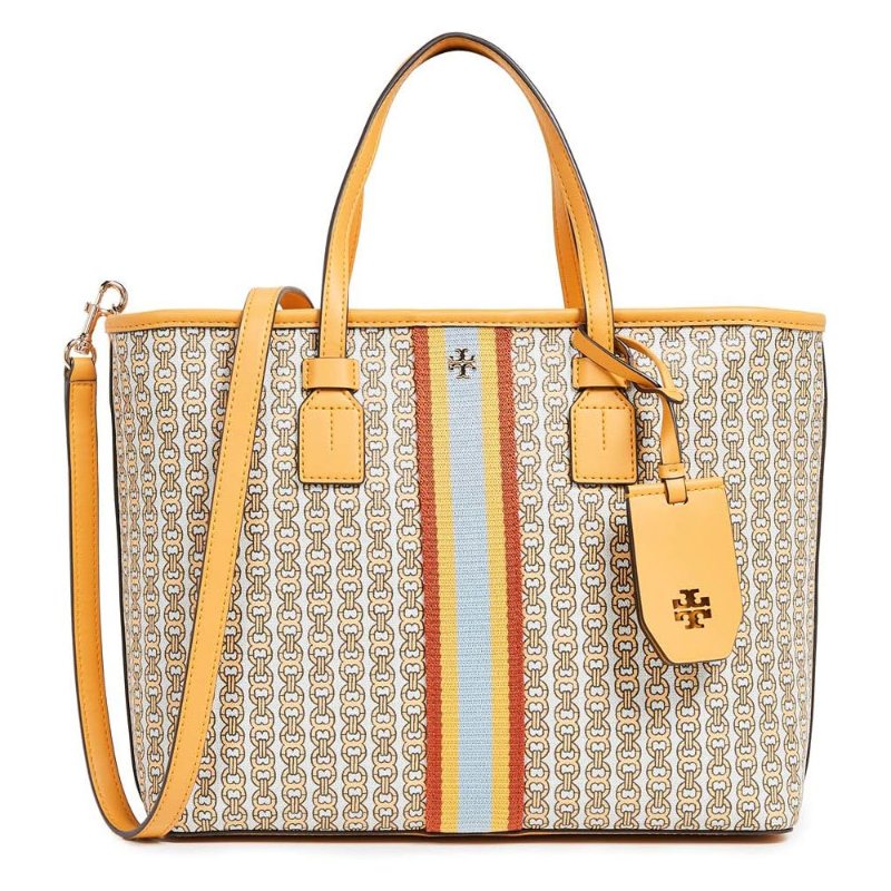 【TORY BURCH】雙T-LOGO拼接皮革托特包-黃色-4